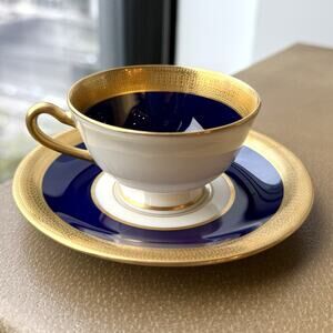 Antique Lenox Porcelain for S.& G. Gump Demitasse Cup & Saucer Cobalt Blue Gold